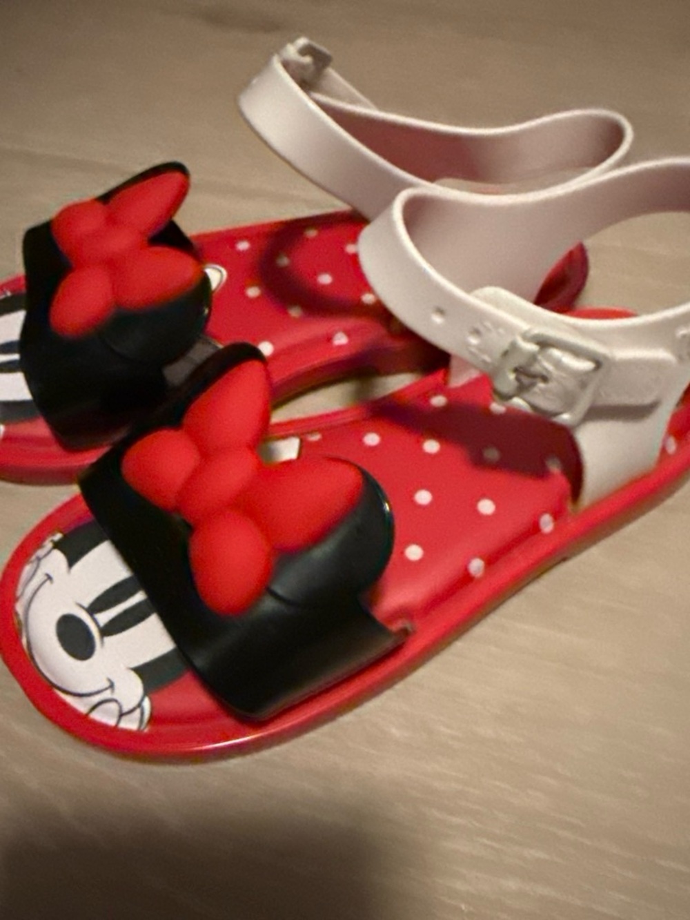 Mini Melissa Girls Red Polka Dot Minnie Sandals with White Strap